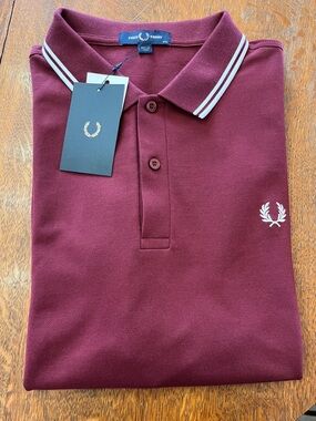 Fred Perry Men's Burgundy Polo with White Twin Tipping